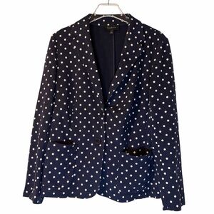 Talbots Navy Blue White Polkadot Stretch Blazer Jacket Cotton Jersey Women L